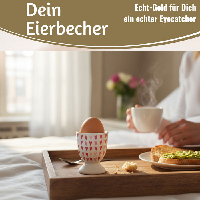 KI-generiertes Bild,Eierbecher Echt-Gold Motiv "Herzen / Liebe" Gute Laune Eierhalter