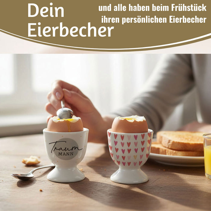 KI-generiertes Bild,Eierbecher Echt-Gold Motiv "Herzen / Liebe" Gute Laune Eierhalter