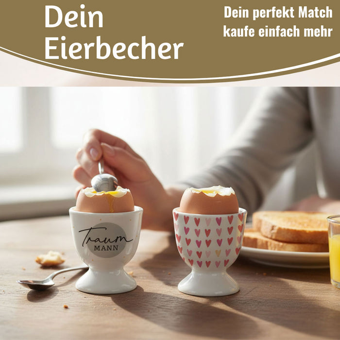 KI-generiertes Bild,Eierbecher Echt-Gold Spruch "Traummann" Gute Laune Eierhalter