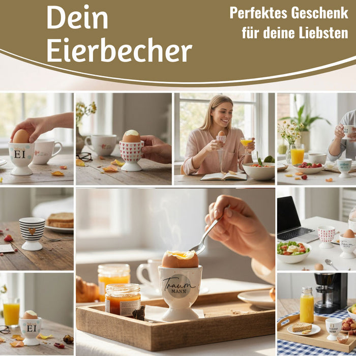 KI-generiertes Bild,Eierbecher Echt-Gold Spruch "Traummann" Gute Laune Eierhalter