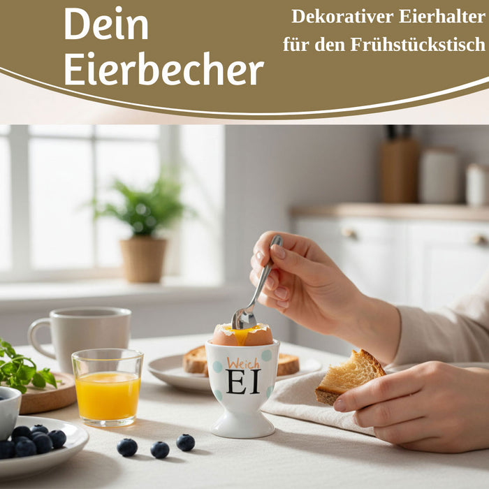 KI-generiertes Bild,Eierbecher Echt-Gold Spruch "Weich Ei" Gute Laune Eierhalter