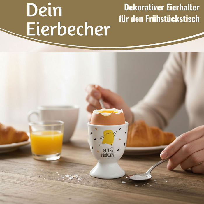 KI-generiertes Bild,Eierbecher Echt-Gold Spruch "Guten Morgen" Küken Gute Laune Eierhalter