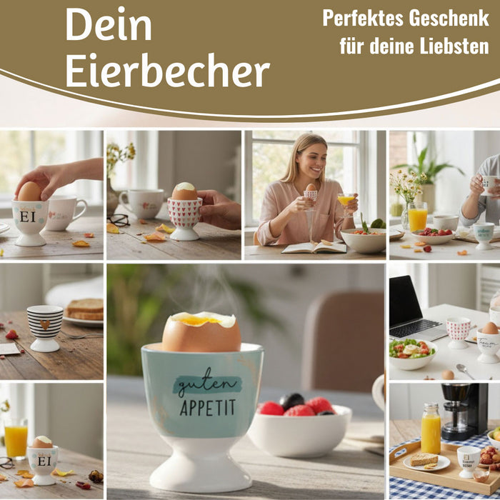 KI-generiertes Bild,Eierbecher Echt-Gold Spruch "Guten Appetit" Gute Laune Eierhalter