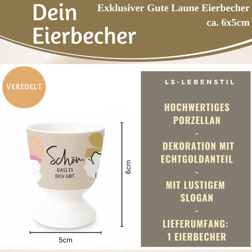 KI-generiertes Bild,Eierbecher Echt-Gold Spruch "schön das es Dich gibt" Gute Laune Eierhalter