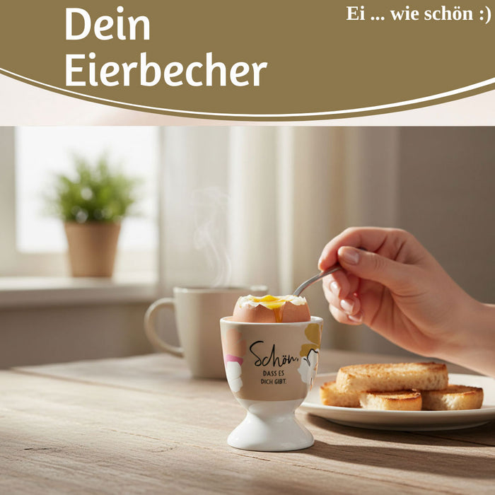 KI-generiertes Bild,Eierbecher Echt-Gold Spruch "schön das es Dich gibt" Gute Laune Eierhalter
