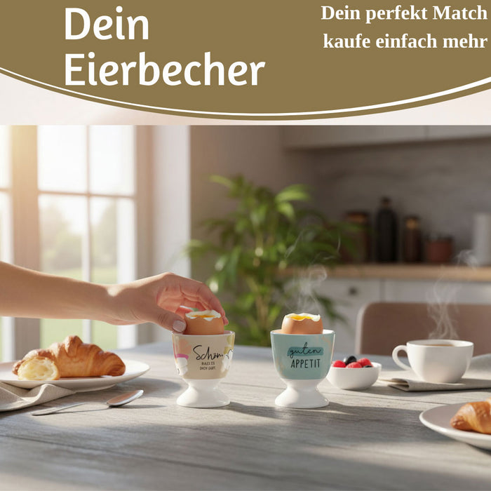 KI-generiertes Bild,Eierbecher Echt-Gold Spruch "schön das es Dich gibt" Gute Laune Eierhalter