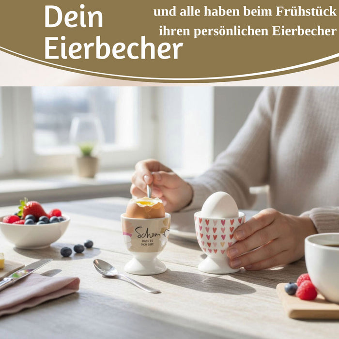 KI-generiertes Bild,Eierbecher Echt-Gold Spruch "schön das es Dich gibt" Gute Laune Eierhalter