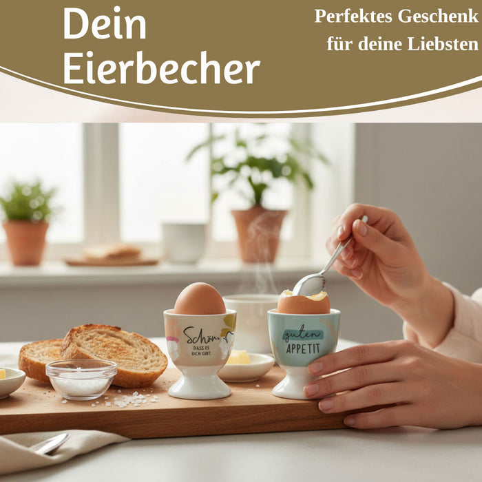KI-generiertes Bild,Eierbecher Echt-Gold Spruch "schön das es Dich gibt" Gute Laune Eierhalter