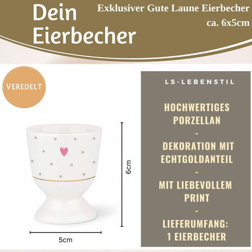 KI-generiertes Bild,Eierbecher Echt-Gold Motiv "Herz mit Punkten" Gute Laune Eierhalter