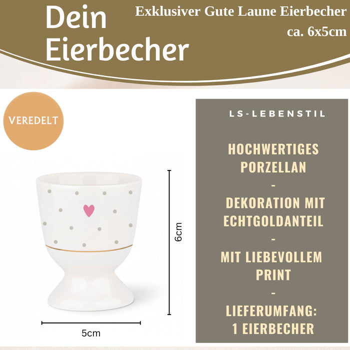 KI-generiertes Bild,Eierbecher Echt-Gold Motiv "Herz mit Punkten" Gute Laune Eierhalter