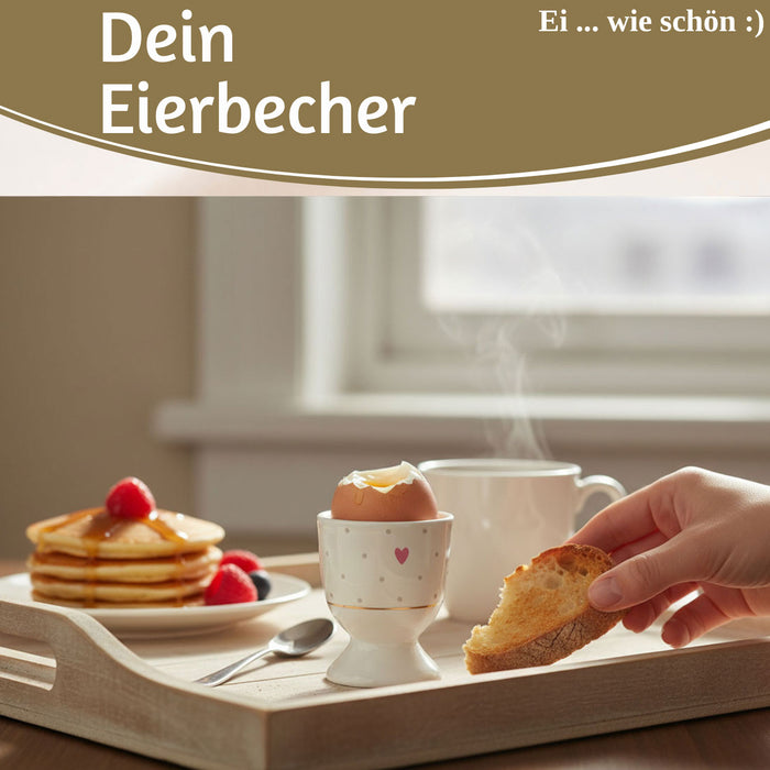 KI-generiertes Bild,Eierbecher Echt-Gold Motiv "Herz mit Punkten" Gute Laune Eierhalter