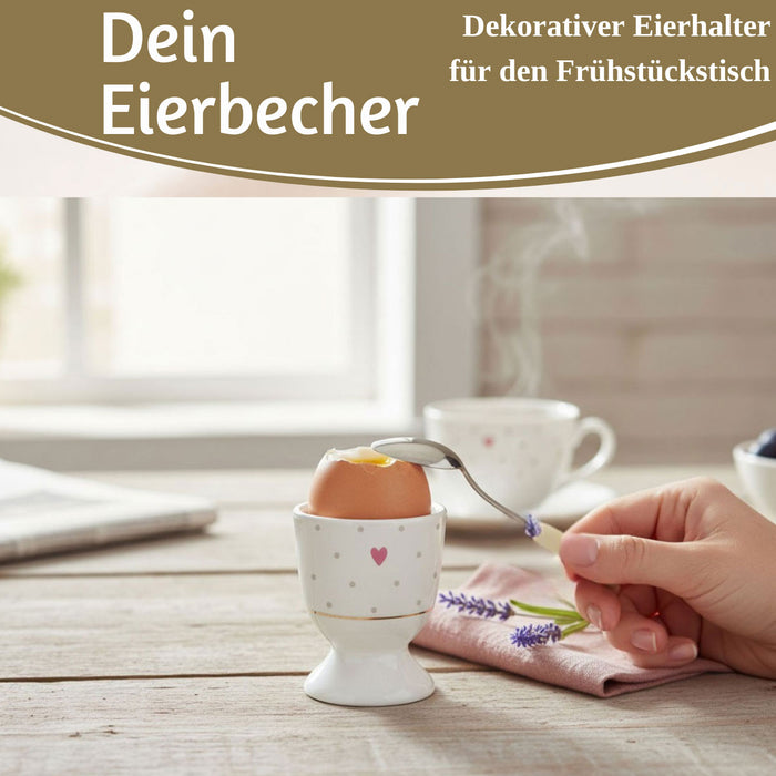 KI-generiertes Bild,Eierbecher Echt-Gold Motiv "Herz mit Punkten" Gute Laune Eierhalter