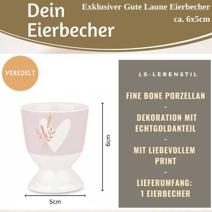 KI-generiertes Bild,Eierbecher Echt-Gold Motiv "Herz mit Strauß" Gute Laune Eierhalter