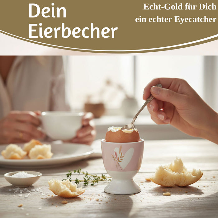 KI-generiertes Bild,Eierbecher Echt-Gold Motiv "Herz mit Strauß" Gute Laune Eierhalter