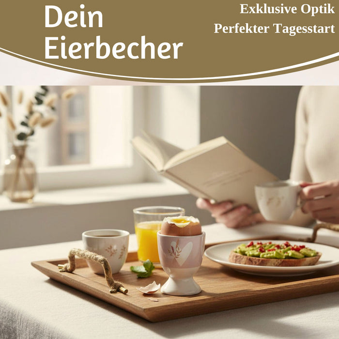 KI-generiertes Bild,Eierbecher Echt-Gold Motiv "Herz mit Strauß" Gute Laune Eierhalter