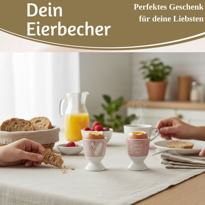 KI-generiertes Bild,Eierbecher Echt-Gold Motiv "Herz mit Strauß" Gute Laune Eierhalter
