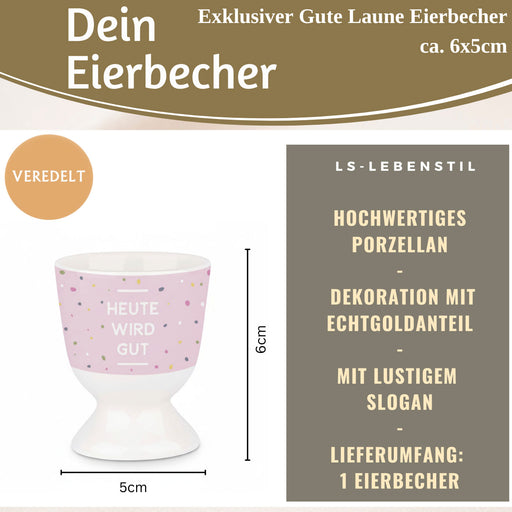 KI-generiertes Bild,Eierbecher Echt-Gold Spruch "HEUTE WIRD GUT" Gute Laune Eierhalter
