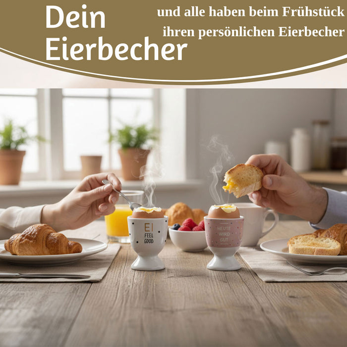 KI-generiertes Bild,Eierbecher Echt-Gold Spruch "HEUTE WIRD GUT" Gute Laune Eierhalter