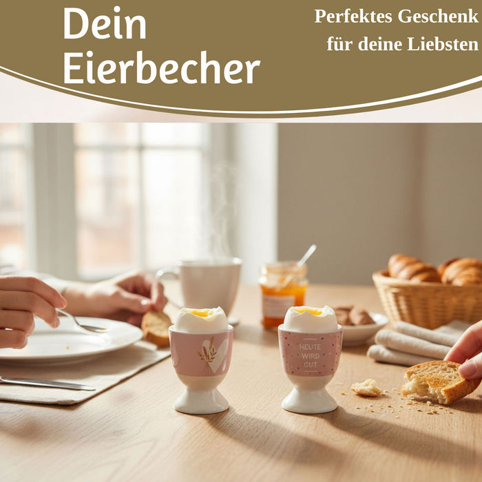KI-generiertes Bild,Eierbecher Echt-Gold Spruch "HEUTE WIRD GUT" Gute Laune Eierhalter