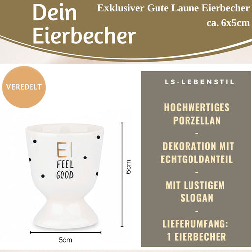 KI-generiertes Bild,Eierbecher Echt-Gold Spruch "EI FEEL GOOD" Gute Laune Eierhalter