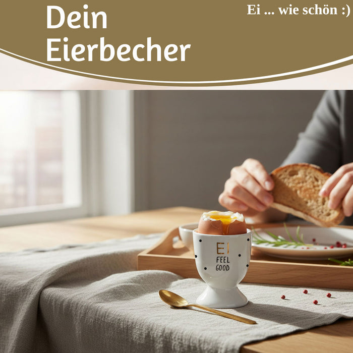 KI-generiertes Bild,Eierbecher Echt-Gold Spruch "EI FEEL GOOD" Gute Laune Eierhalter