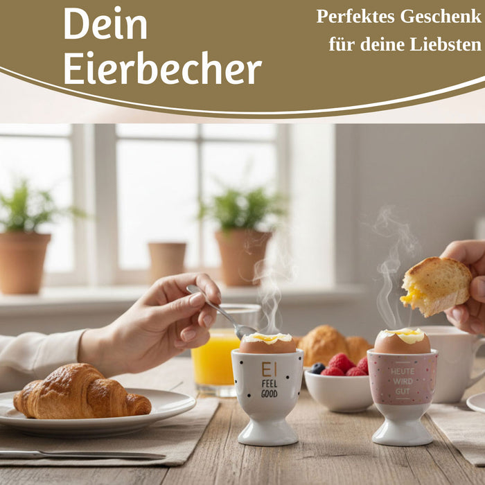 KI-generiertes Bild,Eierbecher Echt-Gold Spruch "EI FEEL GOOD" Gute Laune Eierhalter