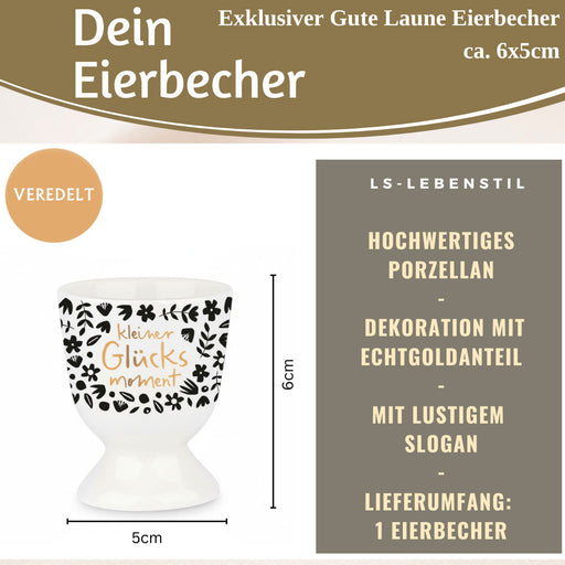 KI-generiertes Bild,Eierbecher Echt-Gold Spruch "kleiner Glücksmoment" Gute Laune Eierhalter
