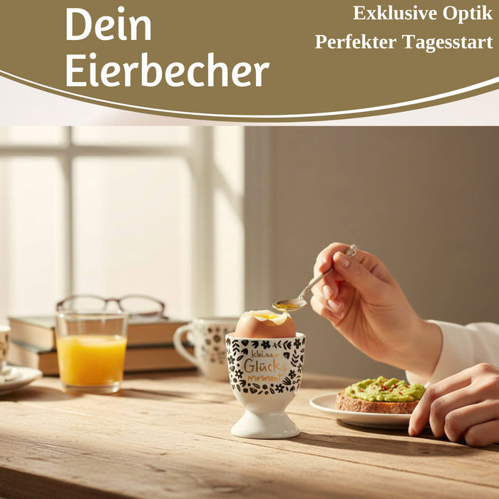 KI-generiertes Bild,Eierbecher Echt-Gold Spruch "kleiner Glücksmoment" Gute Laune Eierhalter