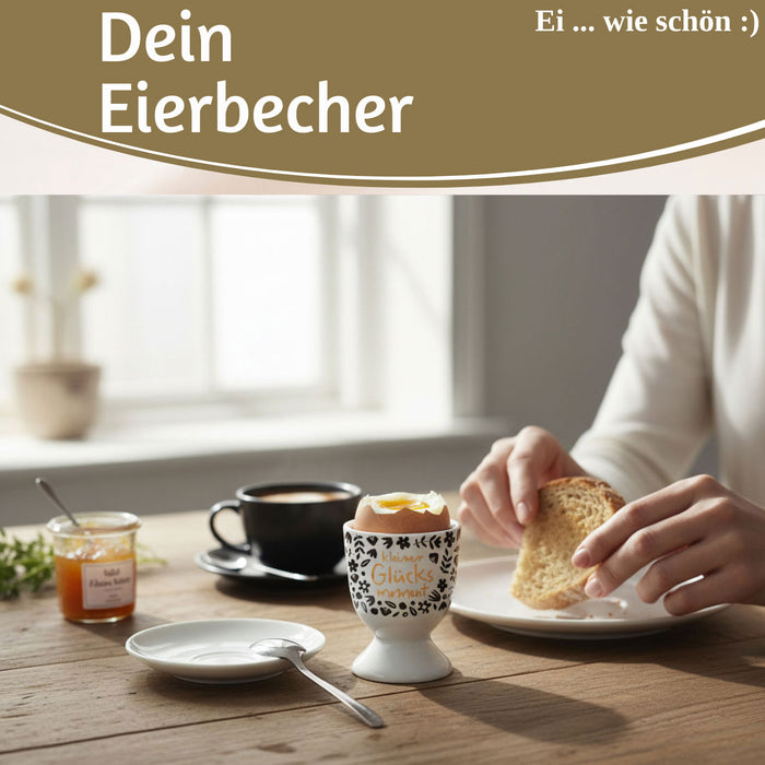 KI-generiertes Bild,Eierbecher Echt-Gold Spruch "kleiner Glücksmoment" Gute Laune Eierhalter