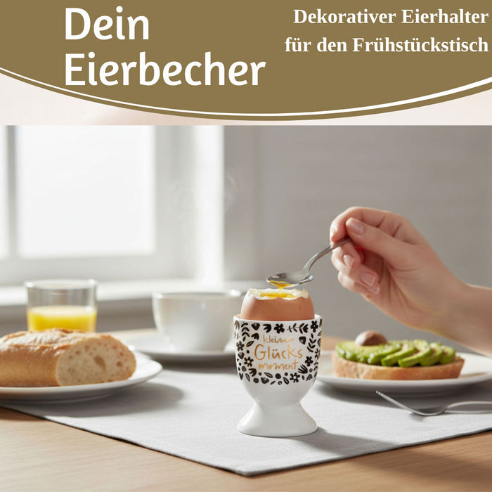 KI-generiertes Bild,Eierbecher Echt-Gold Spruch "kleiner Glücksmoment" Gute Laune Eierhalter