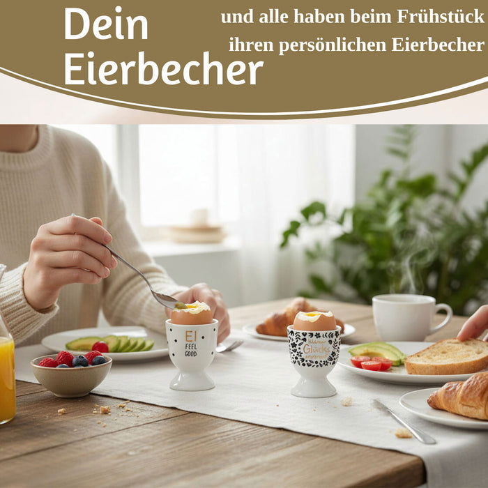 KI-generiertes Bild,Eierbecher Echt-Gold Spruch "kleiner Glücksmoment" Gute Laune Eierhalter