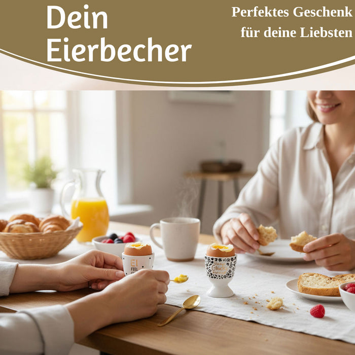 KI-generiertes Bild,Eierbecher Echt-Gold Spruch "kleiner Glücksmoment" Gute Laune Eierhalter