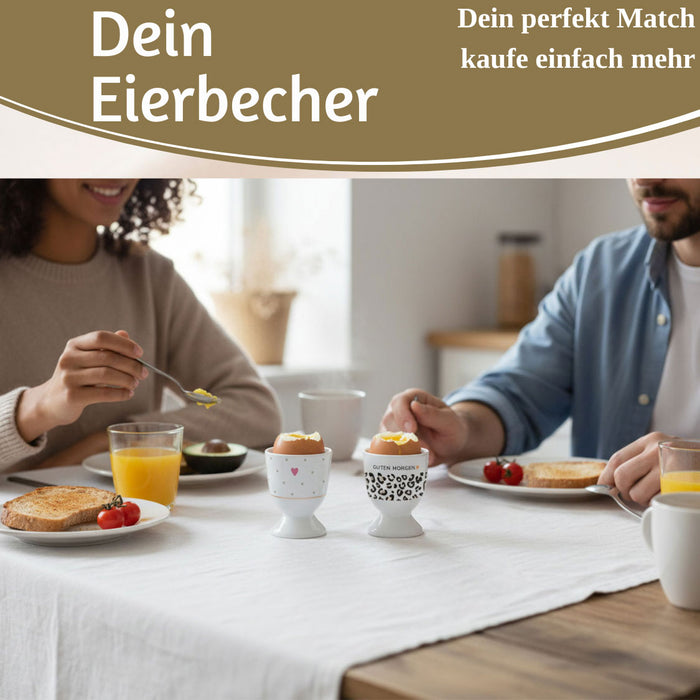 KI-generiertes Bild,Eierbecher Echt-Gold Spruch "GUTEN MORGEN" Leo Muster Gute Laune Eierhalter
