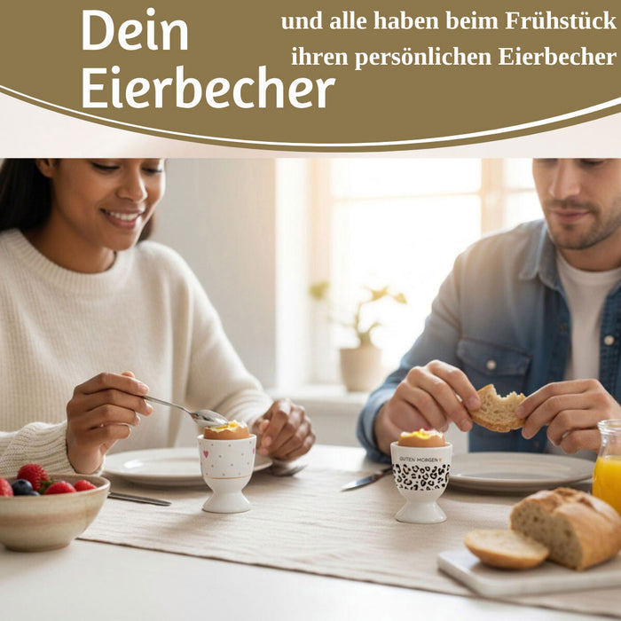 KI-generiertes Bild,Eierbecher Echt-Gold Spruch "GUTEN MORGEN" Leo Muster Gute Laune Eierhalter