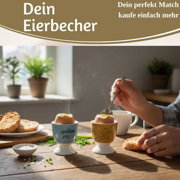 KI-generiertes Bild,Eierbecher Echt-Gold Spruch "Zeit für Dinge glücklich" Gute Laune Eierhalter