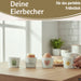 KI-generiertes Bild,4x Porzellan Eierbecher Set lustige witzige Sprüche Gute Laune Eierhalter