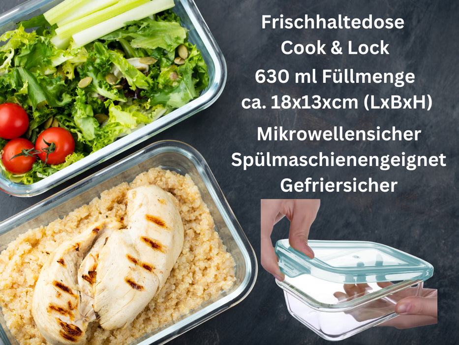 KI-generiertes Bild,Glas Frischhaltedose Cook & Lock 630ml mit Deckel Lebensmittel Mikrowelle Gefrierbox