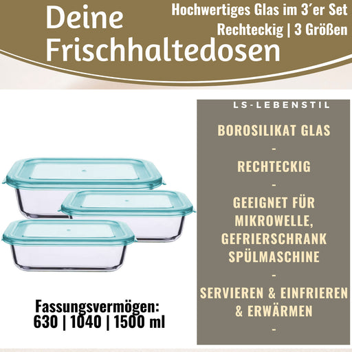 KI-generiertes Bild,Glas Frischhaltedose Cook & Lock 3´er Set mit Deckel Lebensmittel Mikrowelle Gefrierbox