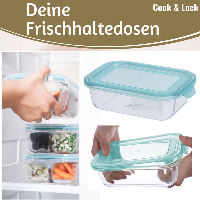 KI-generiertes Bild,Glas Frischhaltedose Cook & Lock 3´er Set mit Deckel Lebensmittel Mikrowelle Gefrierbox