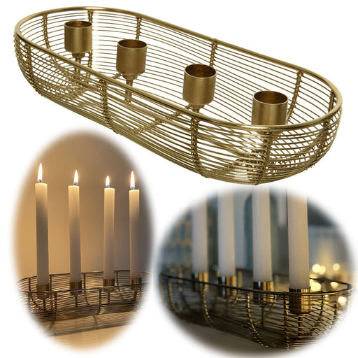 KI-generiertes Bild Kerzenständer 28cm Gold 4-fach Stabkerzen Kerzenhalter Kerzenleiste Kerzentablett