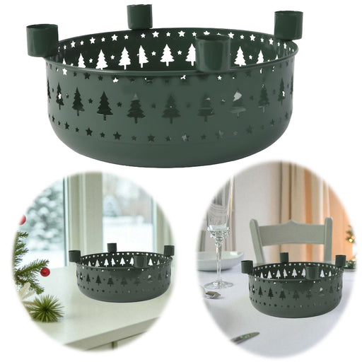 KI-generiertes Bild Kerzenschale Metall 23cm Rund Grün Dunkel Stabkerzen Kerzenständer Kerzenleiste