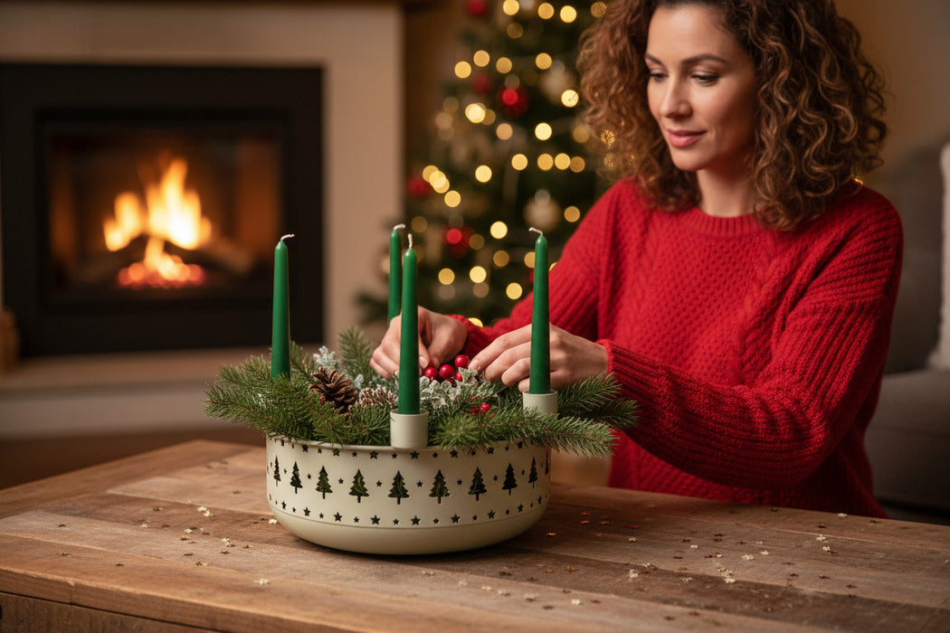 KI-generiertes Bild,Kerzenschale Metall 23cm Rund Grün Hell Stabkerzen Kerzenständer Kerzenleiste