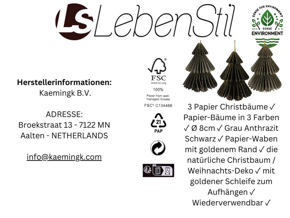 KI-generiertes Bild,3x Papier Tannenbaum Grau Anthrazit Schwarz 8cm Deko-Hänger Weihnachten