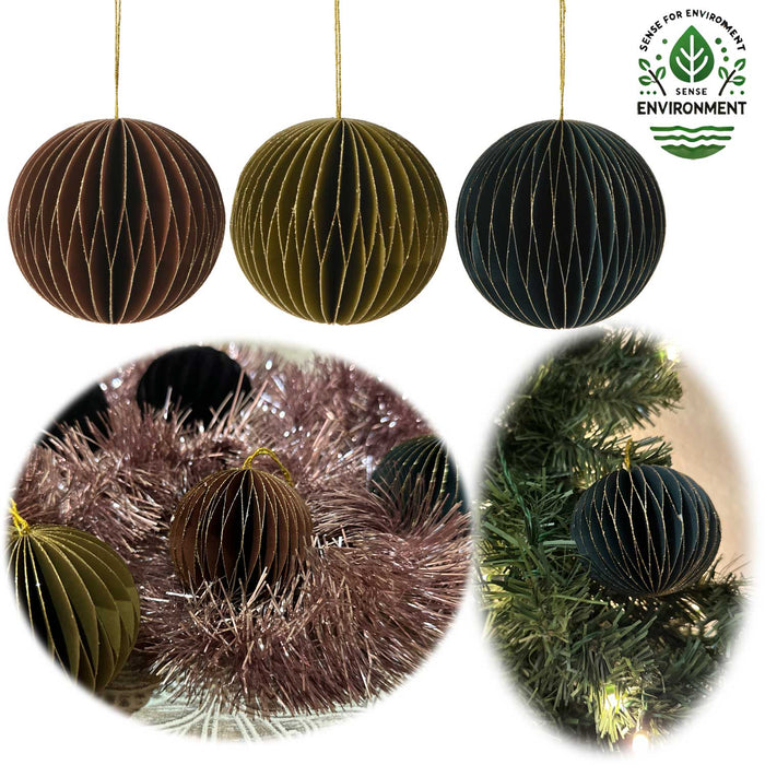 KI-generiertes Bild 3x Wabenball Petrol Grün Braun 8cm Papierkugel Honeycomb Deko Party Weihnachten
