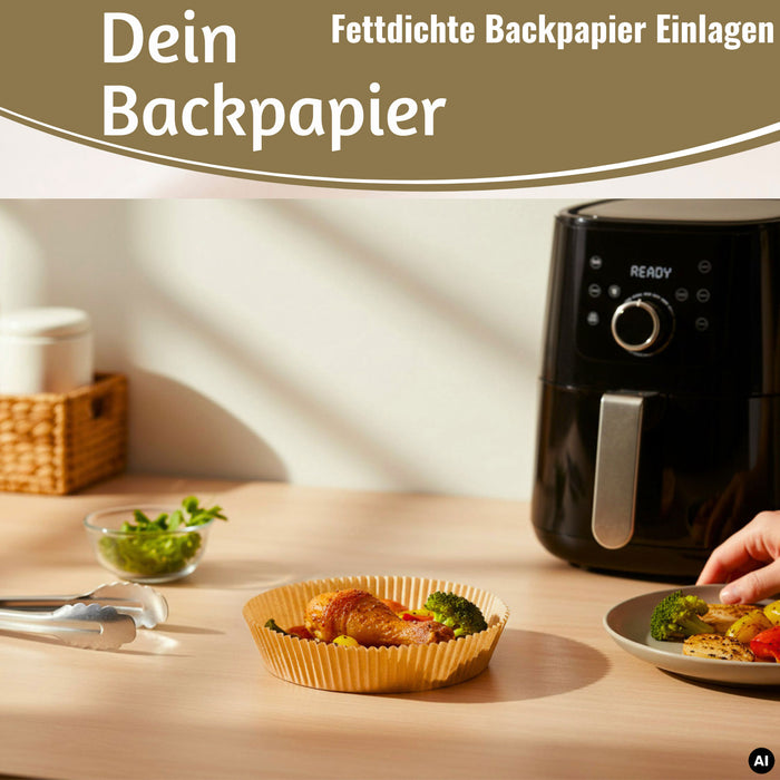 KI-generiertes Bild,Backpapier Rund 16cm Set 100 Stück FSC für Airfryer Heißluftfritteuse Zubehör