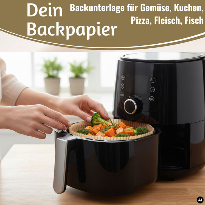 KI-generiertes Bild,Backpapier Rund 16cm Set 100 Stück FSC für Airfryer Heißluftfritteuse Zubehör