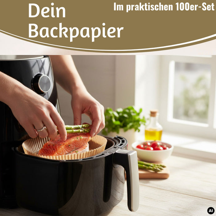 KI-generiertes Bild,Backpapier Rund 16cm Set 100 Stück FSC für Airfryer Heißluftfritteuse Zubehör