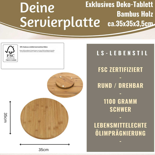 KI-generiertes Bild,XL Holz Servierplatte Drehteller 35cm Bambus drehbar Drehtablett Drehplatte