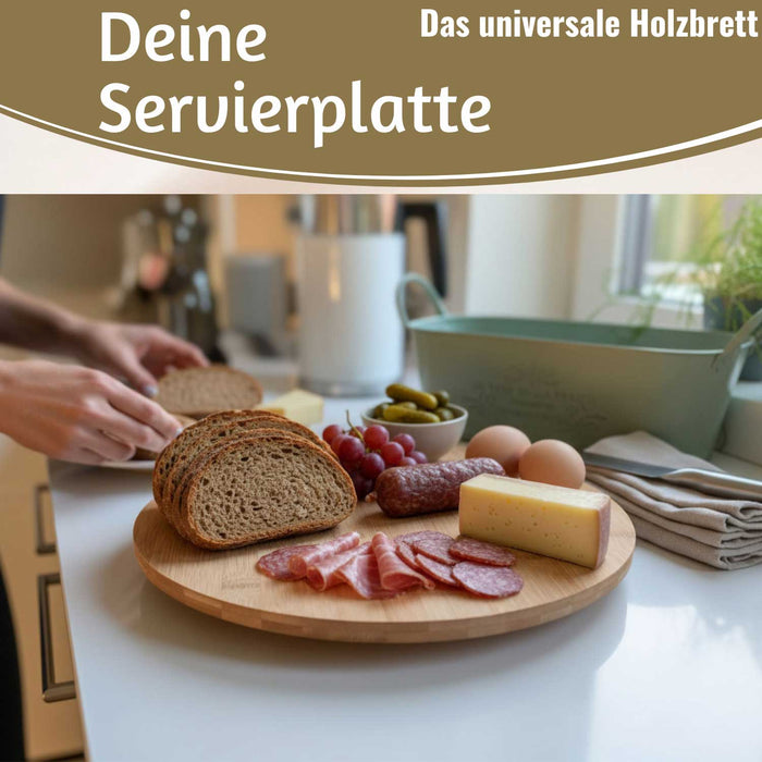 KI-generiertes Bild,XL Holz Servierplatte Drehteller 35cm Bambus drehbar Drehtablett Drehplatte