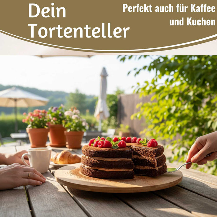 KI-generiertes Bild,XL Holz Servierplatte Drehteller 35cm Bambus drehbar Drehtablett Drehplatte